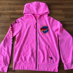 Aviator Nation Unisex Signature Logo Zip Hoodie Neon Pink Size L